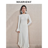 MAXRIENY千金温柔风连衣裙24冬新款米白色针织裙鱼尾长裙小白裙(货号:MS85DR754) 商品缩略图1