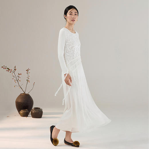 【林栖设计小店】【现货】真丝立体绣花连衣裙收腰紫色优雅长袖2025秋冬新款长裙女T1954114 商品图14