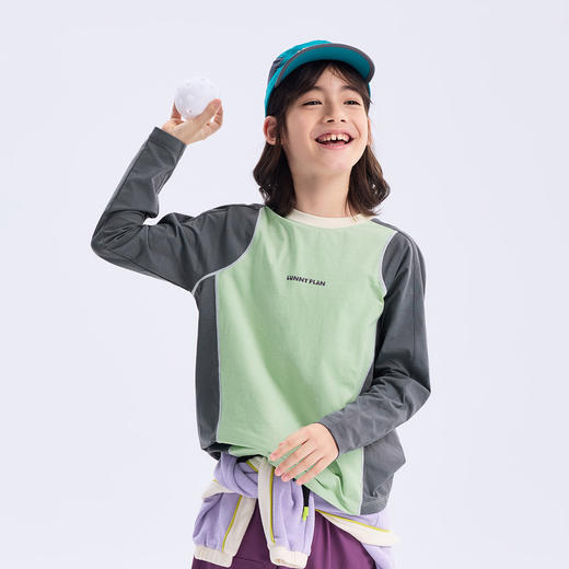 【代发】绿标哇噻T儿童秋季长袖上衣插肩款SUNNYWHITEGreen 商品图1