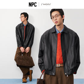 NPC潮牌复古老钱100%【绵羊皮革】翻领夹克男黑色短款秋NP57TJ38