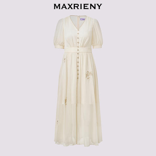 MAXRIENY25年夏季新款白色初恋连衣裙法式优雅中长款订婚(货号:MF86DR008) 商品图4