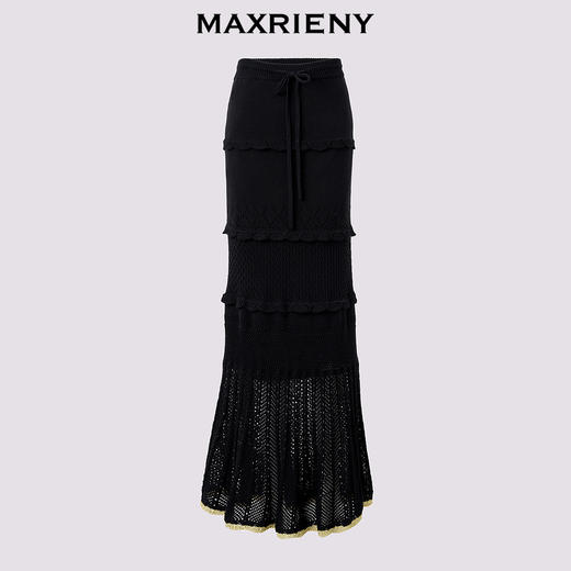 MAXRIENY2024冬季新品法式优雅复古修身显瘦纹理感针织半身长裙(货号:MS85SK754) 商品图4