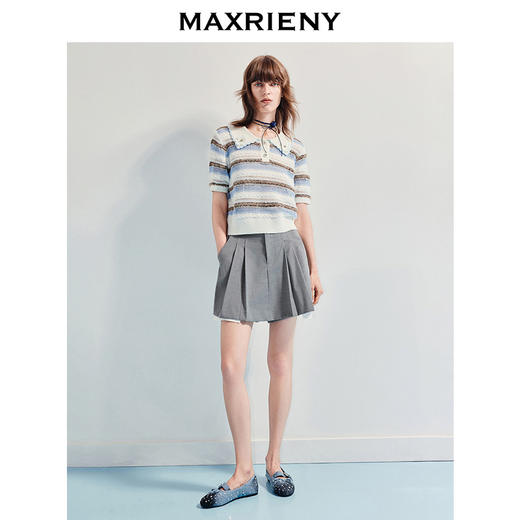 MAXRIENY精致日常风a字撞色百褶裙裤25夏款学院风高知灰色裤裙(货号:MF86PA007) 商品图2