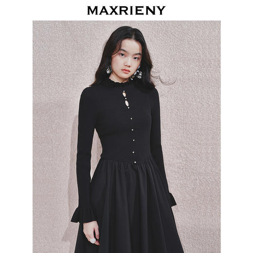 MAXRIENY【商场同款】精致优雅连衣裙24冬款法式复古赫本风小黑裙(货号:MS85DR764) 商品图2