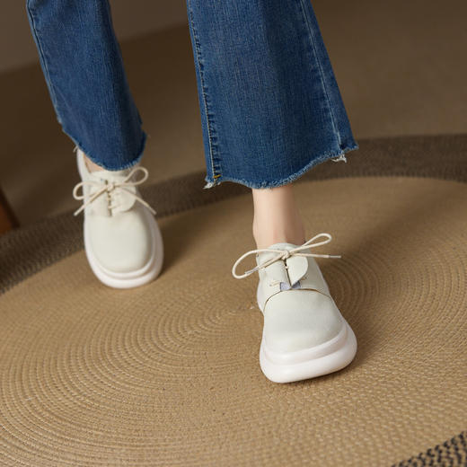 【预售5天】真皮厚底乐福鞋女新款秋冬系带小皮鞋粗跟增高深口单鞋YMT&A3461 商品图4