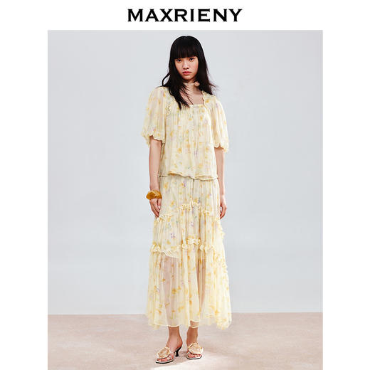 MAXRIENY25年夏季新款日落繁花宫廷风灯笼袖显瘦印花甜美上衣(货号:MF86TP269) 商品图2