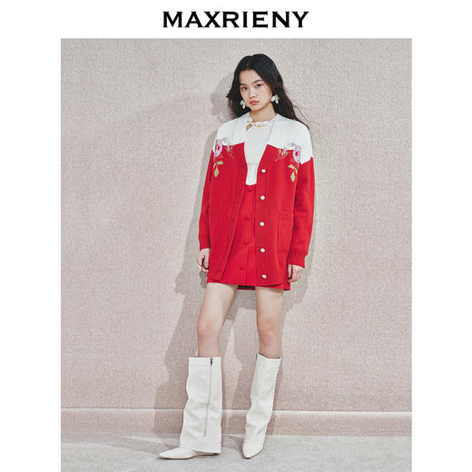 MAXRIENY复古小香风针织外套女装宽松百搭秋冬绣花上衣设计师(货号:MS85JA753) 商品图1