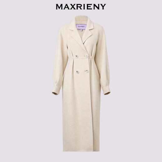 MAXRIENY极简绵羊毛大衣收腰藏肉24冬新款女装廓形毛呢过膝中长款(货号:MS85CT506) 商品图4