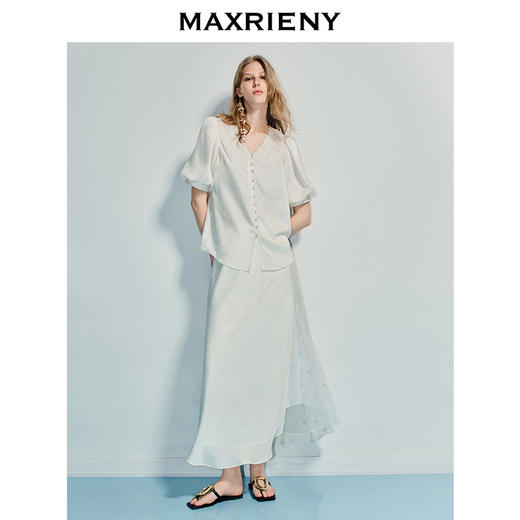 MAXRIENY精致宫廷风蕾丝雪纺衫25夏款绣花泡泡袖衬衫衬衣女上衣(货号:MF86TP016) 商品图1