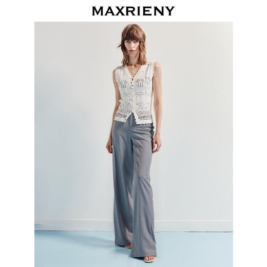 MAXRIENY精致日常感极简休闲阔腿长裤25夏高腰长款通勤西裤直筒裤(货号:MF86TR252) 商品图1