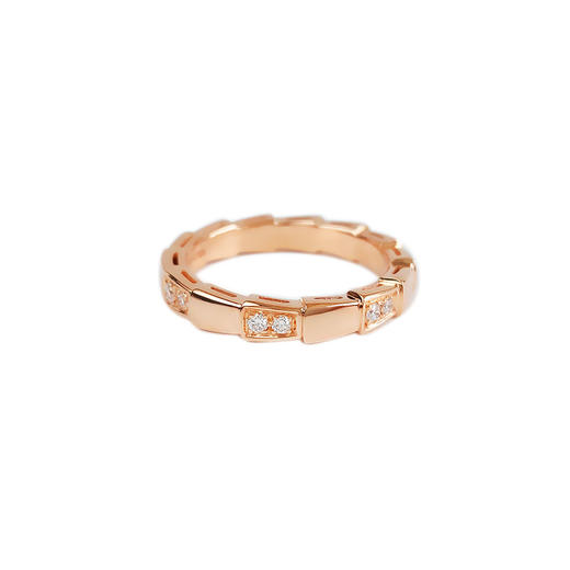 【95新】BVLGARI宝格丽Serpenti Viper系列353272/AN857896 18K玫瑰金窄版半钻蛇骨戒指55号中性款010925NJS09 现售价：14300 商品图0