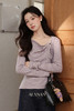 鹿向南「谧序浅漪」不规则紫色条纹长袖t恤女早秋新款设计感上衣 商品缩略图5