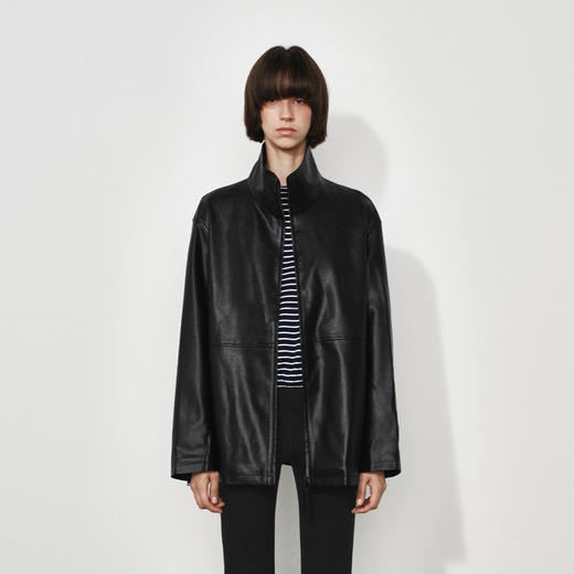 NUTH黑色宽松廓形pu皮夹克中长款拉链皮衣外套女 商品图2
