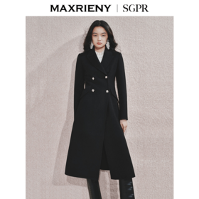 MAXRIENY【商场同款】赫本风毛呢外套女24新款西装式羊毛中长款大衣(货号:MS85CT758)