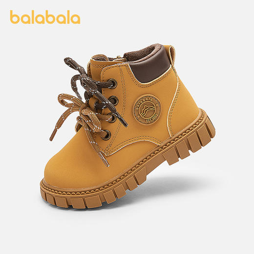 巴拉巴拉童鞋儿童靴子马丁靴女童男童2025新秋冬加绒短靴潮大黄靴 商品图0