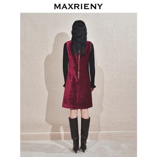 MAXRIENY精致优雅高级感雪尼尔无袖连衣裙24冬新款安哥拉红裙子(货号:MS85DR771) 商品图3