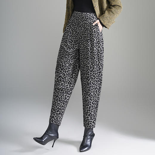 XBMY-F508时尚豹纹印花花苞裤女秋季2025年新款韩版气质高腰女士潮流裤子 商品图1
