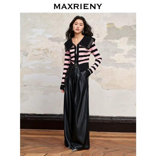 【商场同款】MAXRIENY条纹彼得大翻领针织拉链开衫秋冬修身上衣女(货号:MC88JA590) 商品图1