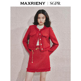 MAXRIENY2025秋冬新款新年红系列千金名媛小香风复古气质短外套(货号:MS85JA758)