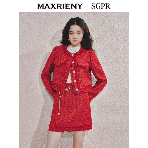 MAXRIENY2025秋冬新款新年红系列千金名媛小香风复古气质短外套(货号:MS85JA758) 商品图0