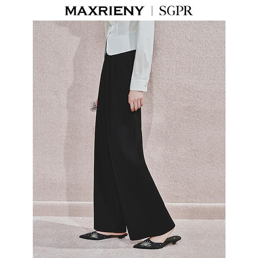 【秀场抢先款】MAXRIENY精致日常风高腰阔腿裤金属休闲长裤24年冬(货号:MS85PA753) 商品图2