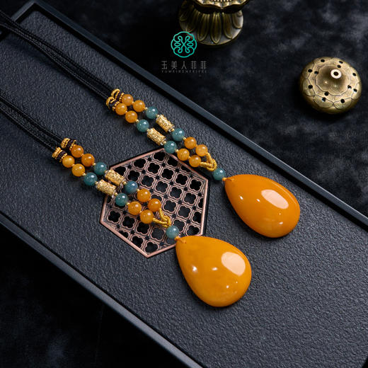 蜜蜡水滴圆珠链吊坠 商品图0