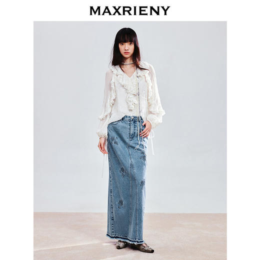 【商场同款-25春新品】MAXRIENY宫廷荷叶领蕾丝雪纺衫桑蚕丝上衣(货号:MC85TP785) 商品图1