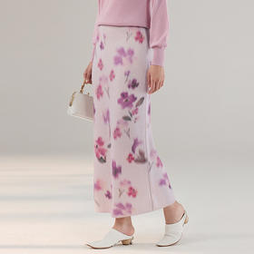 【林栖设计小店】（现货）木槿紫听风系列印花毛织半身裙羊驼毛优雅气质直筒2025秋冬新款裙子女1954079