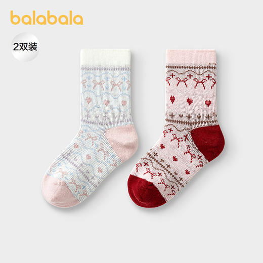【商场同款】巴拉巴拉儿童袜子秋冬女童棉袜宝宝大童含羊毛两双装 商品图0