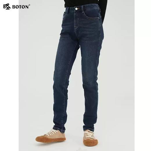 波顿女士秋冬季弹力牛仔裤直筒宽松加厚深蓝色长裤子LE263521 商品图4