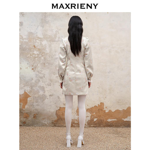 MAXRIENY新中式盘扣国风改良旗袍设计感印花修身显瘦秋冬连衣裙(货号:MS88DR512) 商品图3