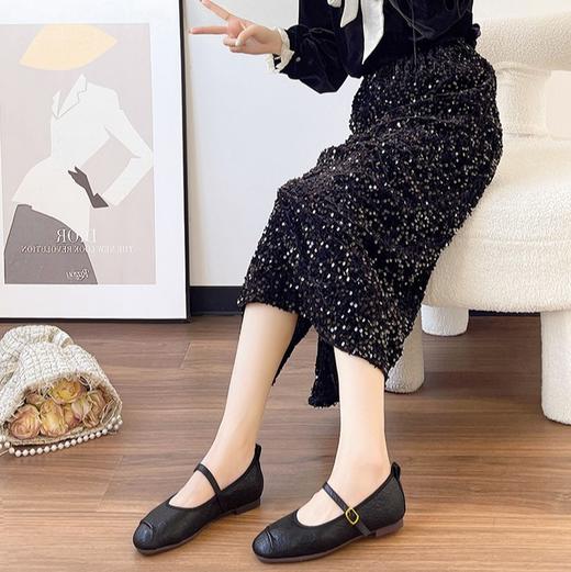 复古小羊皮（内衬含有羊皮）平底鞋--一字带平底鞋 商品图0