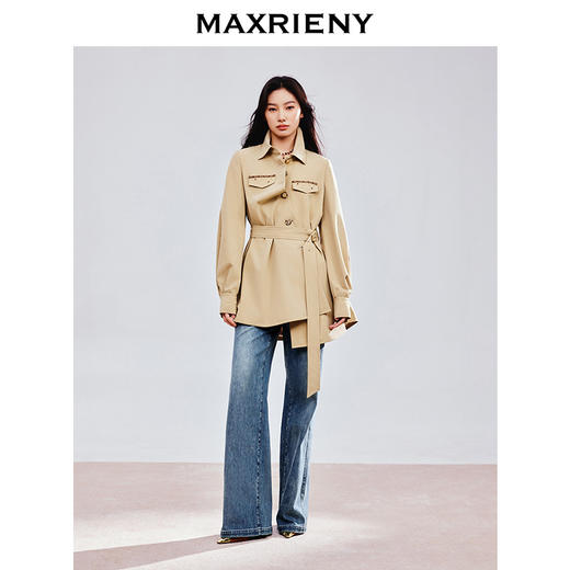 MAXRIENY精致优雅感风衣女浅春系穿搭圆形日字扣率性风收腰外套(货号:MS85WB751) 商品图1