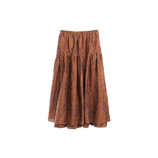 绽放旅行女装561朵/亚麻棉提花重工大裙摆复古文艺双层半身长裙女 商品图4