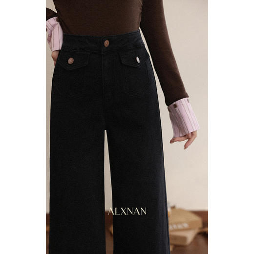 鹿向南「馥郁玫瑰」黑色休闲宽松阔腿牛仔裤女早秋新款显瘦长裤女 商品图3