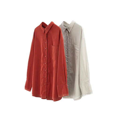 绽放588朵/匹马棉细条灯芯绒拼接宽松百搭翻领休闲长袖衬衫女秋冬 商品图4