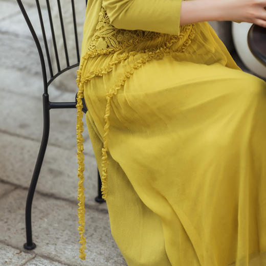 【林栖设计小店】【现货】真丝立体绣花连衣裙收腰紫色优雅长袖2025秋冬新款长裙女T1954114 商品图7