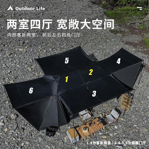 狼行者狼堡屋脊户外露营帐篷速开便携式折叠加厚野营装备全自动两室一厅 黑色 商品图1