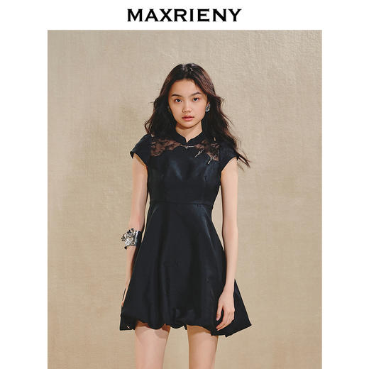 MAXRIENY2024年新中式提花花苞连衣裙美拉德穿搭(货号:MS85DR078) 商品图0