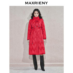 MAXRIENY冬季长款羽绒服加厚女士毛领纯色修身中长款红色(货号:MS85DC755)