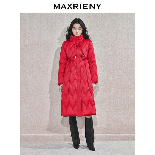 MAXRIENY冬季长款羽绒服加厚女士毛领纯色修身中长款红色(货号:MS85DC755) 商品图0