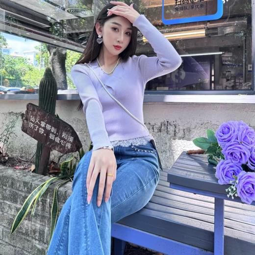 MAXRIENY早秋2024年紫霞仙子针织长袖针织衫显瘦气质时尚百搭(货号:MS85SW504) 商品图1