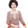 W106-9015-55-108中老年妈妈秋装条纹打底衫长袖上衣40-50岁中年女士针织翻领毛衣 商品缩略图4