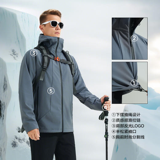 素湃Supield防风防雨魔壳软壳衣户外多功能秋季抗静电夹克外套男 商品图3