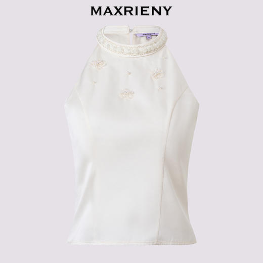 MAXRIENY【商场同款】25夏季新款宫廷挂脖上衣白色复古圆领气质无袖(货号:MF86TP011) 商品图4