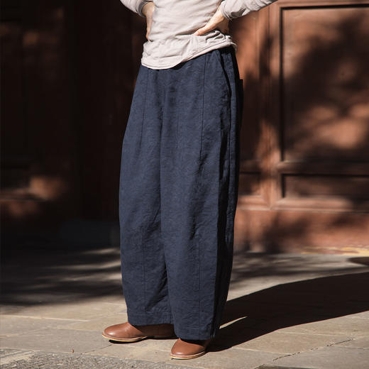 绽放556朵/亚麻棉提花设计感文艺宽松长裤萝卜裤纯色百搭休闲裤女 商品图1