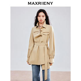 MAXRIENY精致优雅感风衣女浅春系穿搭圆形日字扣率性风收腰外套(货号:MS85WB751)