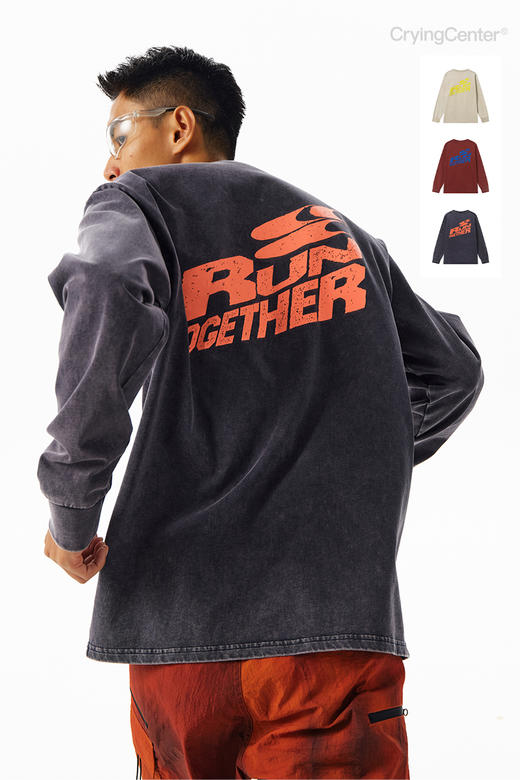 CryingCenter 阳光晒褪质感 Run Together一起跑步长袖上衣 商品图5
