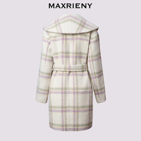 MAXRIENY极简大衣紫格纹大翻领设计24冬新款高级简约外套女中长款(货号:MF85CT501)
