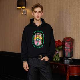 IDEVERRAY情侣同款连帽卫衣宽松长袖秋季法式印花约会穿搭上衣